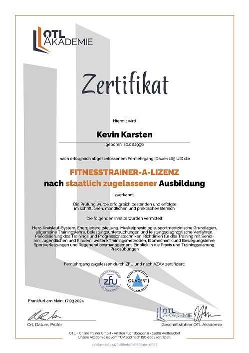 Studio M Zertifikat A-Lizenz Kevin Karsten