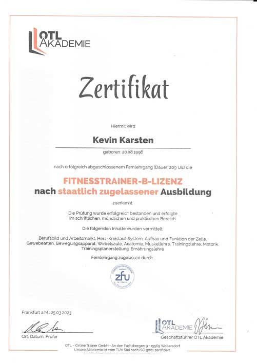 Studio M Zertifikat B-Lizenz Kevin Karsten